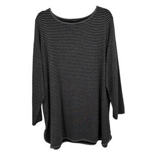 Eileen Fisher Long Sleeve Striped Tunic Top Black Gray Size Large